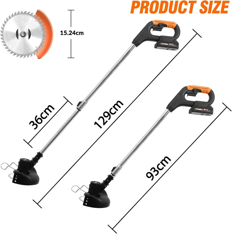 ALSO GO 21V Electric Weed Eater with Wheels,Cordless Battery Weed Wacker with Charger, 3 in 1 Brush Cutter/String Trimmer/Grass Trimmer/Lawn Mower,Edger for Garden and Yard Lawn,2 Batteries Include - Image 2